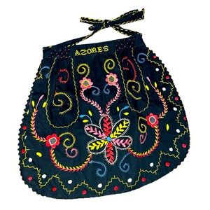 Handmade child apron Azores island artsy souvenir travel floral embroidered